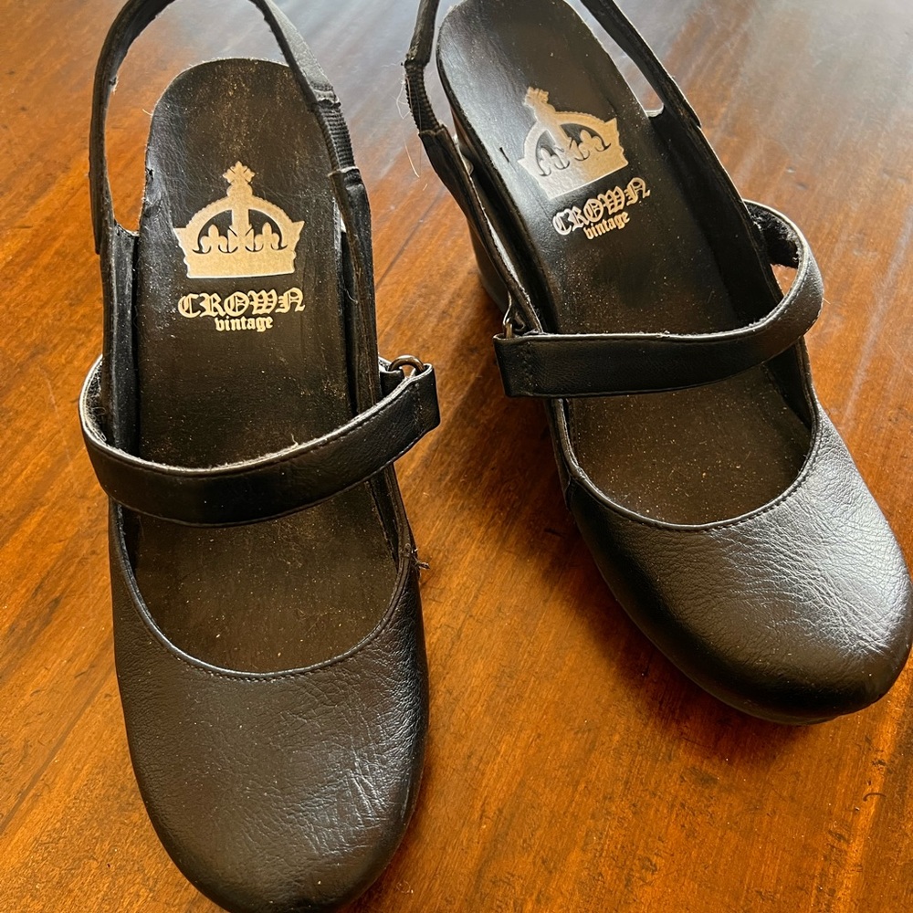 Crown Vintage Black Heels with Classic Mary Jane Style